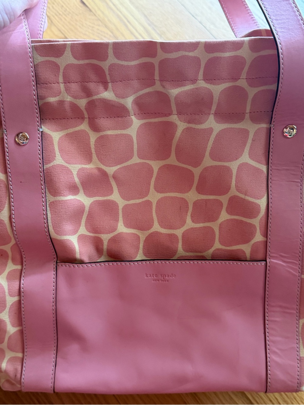 kate spade Pink Patterned Canvas & Leather Tote with Rose Trim - Picture 7 of 11